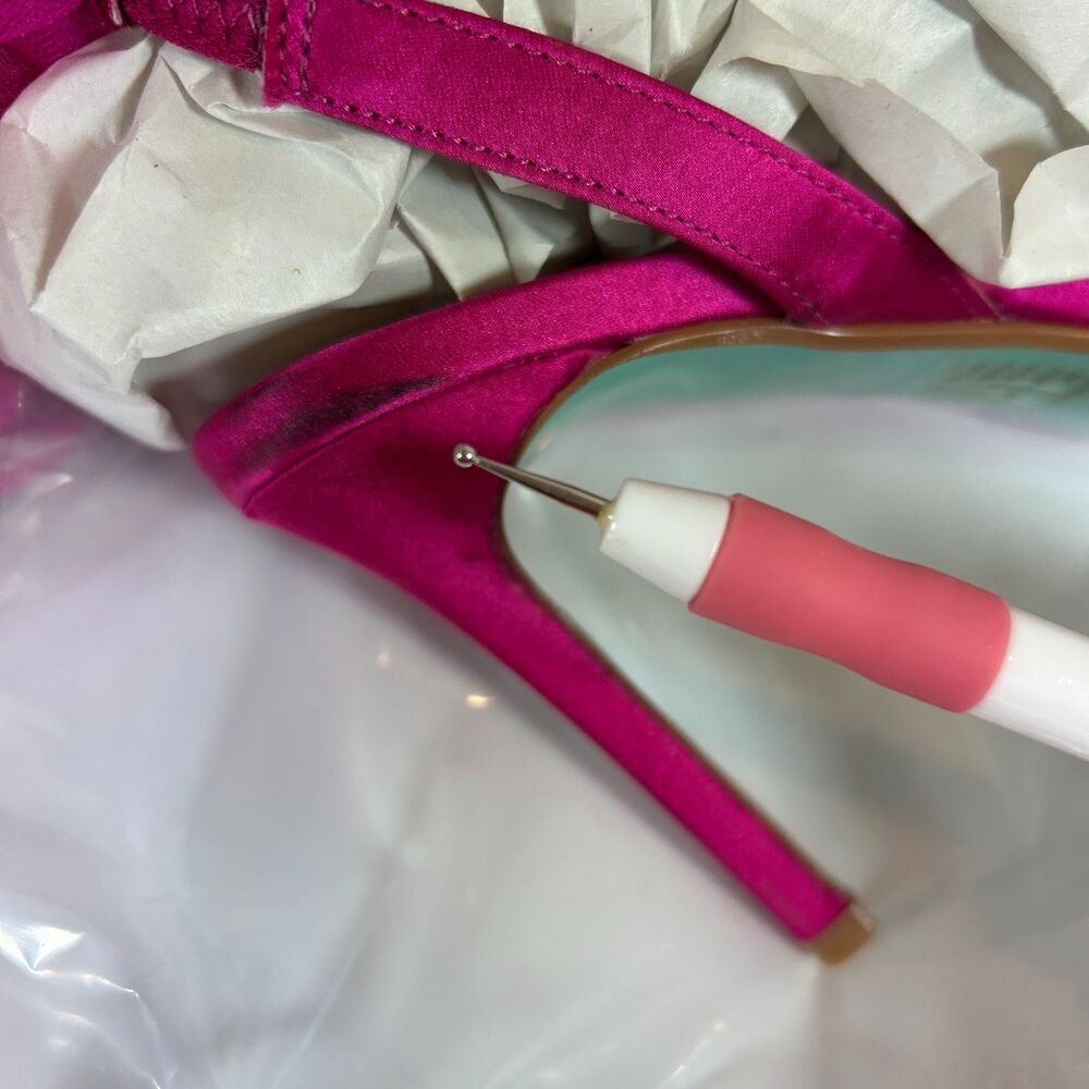 Betsy Johnson SB-Devon Size 8 Tulle Ruffle Slingback Heels Hot Pink Green - Picture 4 of 11